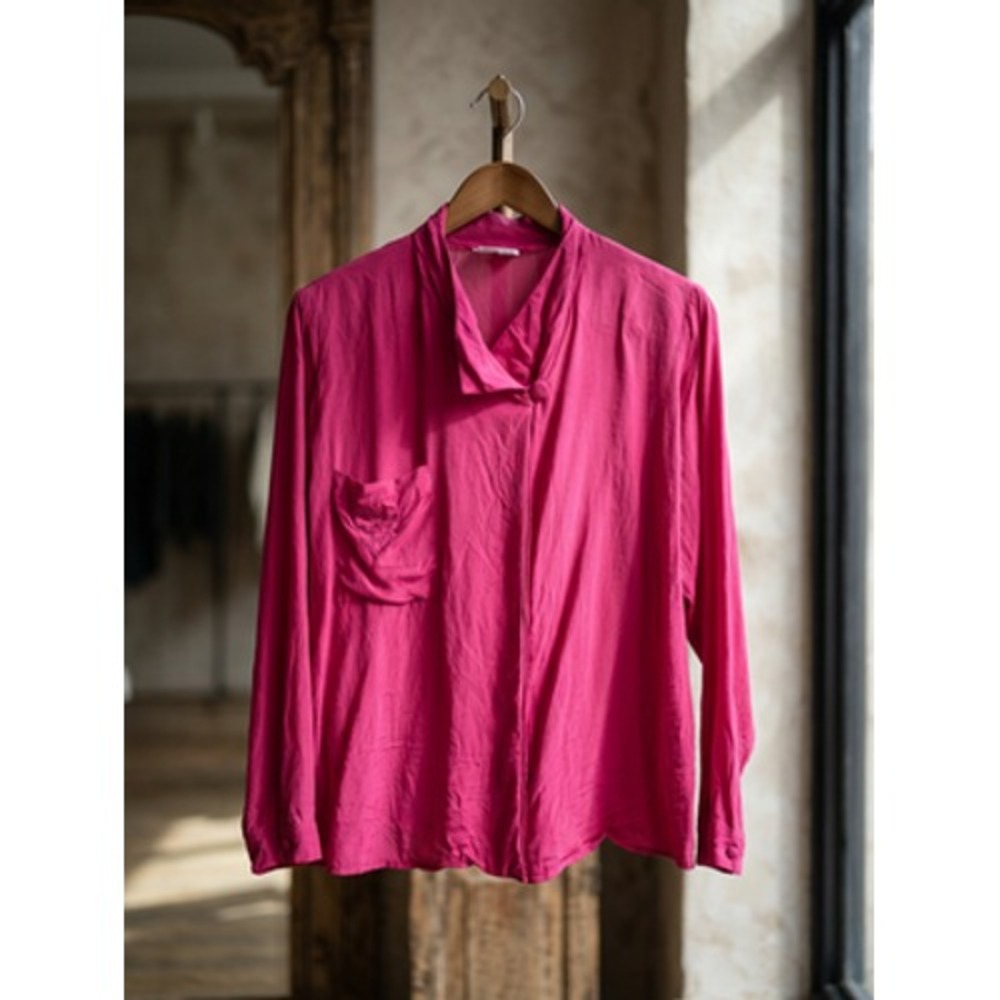 Anne Klein Blouse Size 14 Silk Collared Pink Long Sleeve Top Shirt Classic